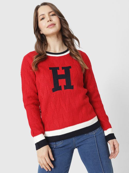 TOMMY HILFIGER Sweater Cuello Alto Con Logo Flag Blanco Mujer